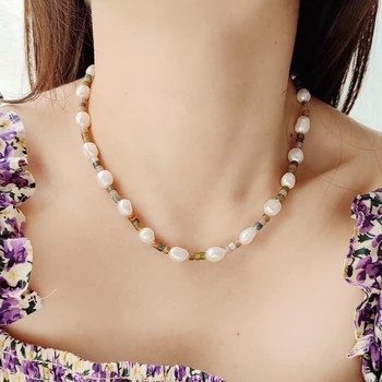 Lii Джи Нередовен Перлите на Индийския Ахат 925 Сребро Позлатените Колие 40 + 4 см Модни Бижута За Жени