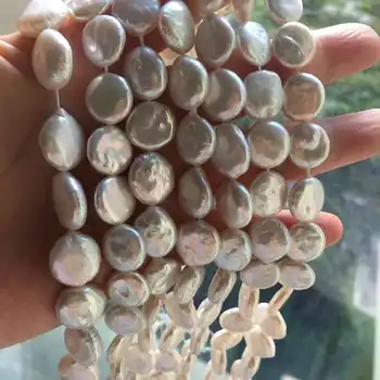 перлени мъниста на веригата, 11-13 мм монета барокови перли, мъниста, 100% естествени сладководни перли, пълна просверленная дупка на едро
