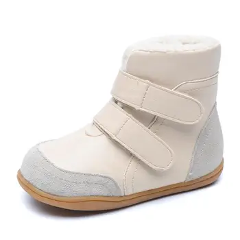 Зимна нова дебела топла памучен обувки за момчета и момичета от естествена кожа боси детски зимни ботуши топли плюс кадифе, плюш ботуши