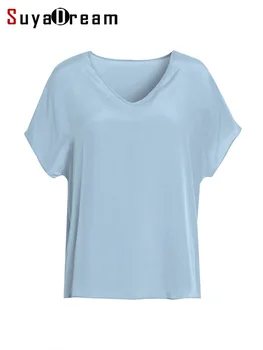 SuyaDream Дамска тениска 100% ЕСТЕСТВЕНА КОПРИНА, Однотонная Тениска с V-образно деколте, Къси ръкави и 