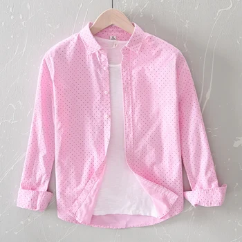 Нов дизайн Suehaiwe's, маркови розови ризи за мъже, ризата е от чист памук с дълъг ръкав, мъжки ежедневни модерен топ, мъжка риза camisa