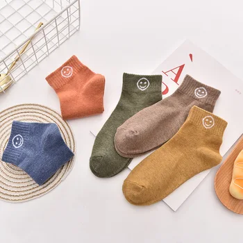 5 двойки = 10 бр./лот, дамски чорапи, пролет-лято универсални памучни дамски чорапи с смайликом, сладък корейски памучни чорапи
