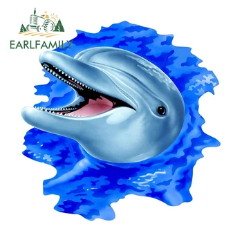 EARLFAMILY Делфин Играе Стикер На Колата Плуване, Водна Живот Стикер на Лодката Каяк Набор от Инструменти Открит Декор Животно Риба Етикети Автомобили Обвивка