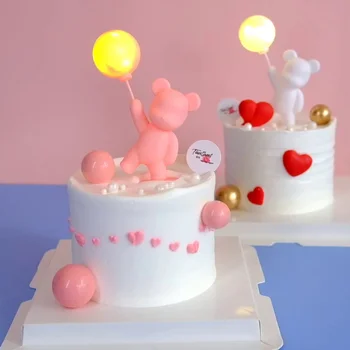 Сладък Нажежен Балон Розово Мечка Любов Торта Topper Подарък за Свети Валентин 