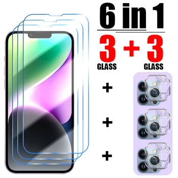 Закалено стъкло 6в1 за iPhone 13 12 11 Pro Max Mini Защитно фолио за екрана на камерата 14 Pro 8 7 6 6S Plus X XR XS Max SE 2020 Стъкло