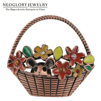 Neoglory Нова Мода Мики Маус, в Кошница с Цветя, Брошки за Жени Растения Реколтата, Бижута за Деня На Майката Подарък за Спомен