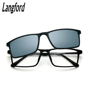 Лангфорд предписани очила, рамки за мъже Поляризованная slr клипса слънчеви очила за късогледство TR90 оптични полнокадровые Шофиране Polari клип 2018