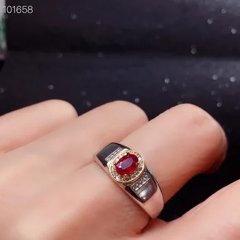4 мм * 6 мм естествена ruby пръстен за партита 100% естествена ruby сребърен пръстен за мъже 925 сребърни ruby мъжки бижута