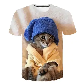 2022 Нова Тениска с 3D Принтом Котка За Момичета Harajuku на Животните през Цялата Силует Унисекс Топ С Къс Ръкав
