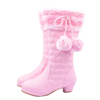 ULKNN/Зимни зимни обувки за Децата; Кожа Обувки на Принцесата на висок ток за момичета; Сладко Обувки; Удобна кадифе Топло нескользящая светкавица