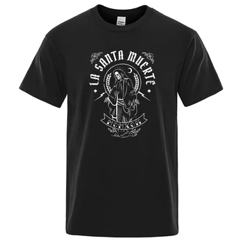 Готически La Santa Muerte Mcmxch Grim Reaper Костюми Мъжки Хип-Хоп Пот Върховете На Коригиращи Двойка Свободни Тениски Самоличността На Памучни Тениски Човек