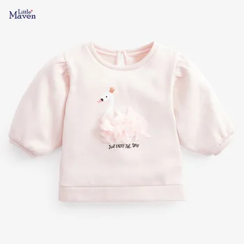 Little maven/2022, Нова Мода Hoody с Бял Лебед, Скъпа Памучен Пролет-есен Ежедневни Облекла за Деца