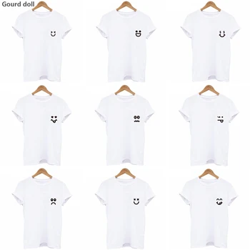 Harajuku лято 2020, 9 вида, тениска с смайликом, дамски блузи, Топла разпродажба, кавайная Женска риза, дамски блузи в стил пънк, тениски, tumblr, бял