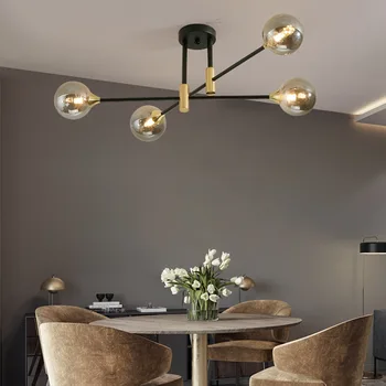Тавана лампа в хола, светла луксозен стил, кабинет, спалня, тавана лампа със стъклен купол, скандинавски креативен, с отделна лампа
