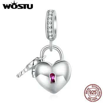 WOSTU 100% Истинско Сребро 925 Проба, Класически Висулка с Ключ във формата На Сърце, Висулки От Перли За Жени, Подходящ За Оригинален Браслету 