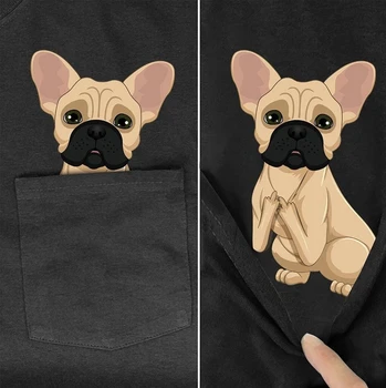Тениска Модна марка лятна тениска с принтом забавна кучето с джобове, мъжки и дамски тениски, блузи в стил хип-хоп, черни памучни тениски, стил-8