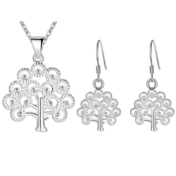 Сребро 925 Красива висулка във формата на дърво, колиета, обеци, комплекти бижута за жени, Модни вечерни сватбени и годежни подаръци
