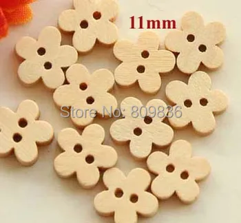 100 бр./лот Размер: 11 мм, Дървени копчета във формата на цвете, Обемна пуговица за детски шевни принадлежности, търговия на едро (SS-442)