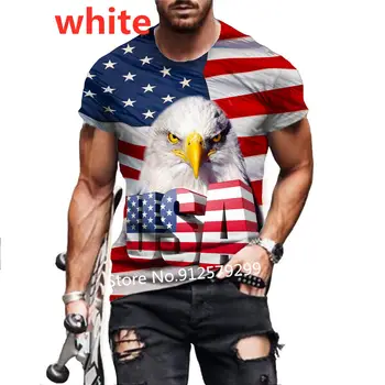 2022 Лятото на Американското Знаме с Орел 3D Тениска С Принтом За Мъже Кръгло Деколте Къс Ръкав Животни Забавен САЩ Графичен Мъжки Футбо