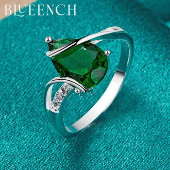 Blueench 925 Сребро Зелен Циркон Пръстена За Дамите Вечерни Сватбени Модни Бляскава Бижута