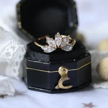 Оригинални японски изискан луксозен циркон короната на откриването регулируем пръстен лесен луксозен творчески чар дамски сребърни бижута
