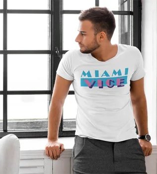 Тениска Miami Vice Vaporwave Harajuku, Мъжки Реколта Тениска От чист Памук, Тениска с Кръгло Деколте, Блузи с Къс Ръкав, Идея за Подарък