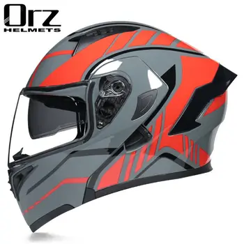 ORZ Capacete De Moto Flip Up Cascos Para Moto Full Face Helmet Motorcycle Modular Dual Lens каска за мотоциклет DOT Approved Jet