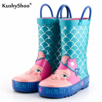 KushyShoo/Бебешки непромокаеми ботуши, детски гумени ботуши, сладки бебешки обувки с Шарките на Русалки, 2019 г., Непромокаеми ботуши за момичета, водоустойчив обувки за деца