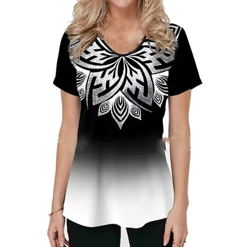 2023 Нова дамски тениски с 3D Модерен принтом, Градиент Удобна Тениска Y2k, лятна тениска, ежедневни Къса Риза в голям Размер, с кръгло деколте