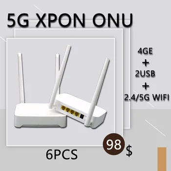 6 БР 5G XPON ONU ONT 4GE + 2USB + 2,4/5G WIFI Рутер ac двойна лента модем FTTH оптична GPON/EPON OLT Употребяван, Без захранване