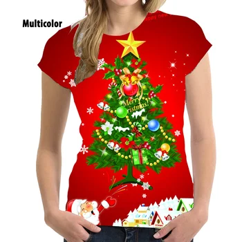 2022 дамски Коледно Облекло, Коледна Гореща Разпродажба, 3D тениска С принтом Елхи, Къс Ръкав, Стръмни Модни Тениски