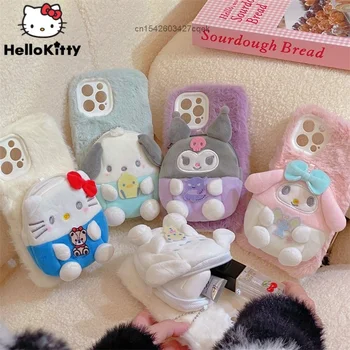 Sanrio Hello Kitty Apple Калъф За Телефон С Плюшени Портмонета Луксозни Калъфи За iPhone 14 13 12 11 Pro Max Калъф Мек Защитен Калъф Kawaii