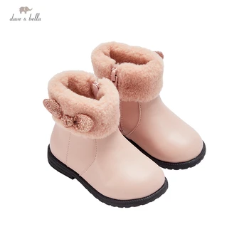 DB20264 Дейв Bella/зимни модни обикновена обувки с лък за момичета; детски кожени обувки; висококачествени обувки за момичета; кожа обувки