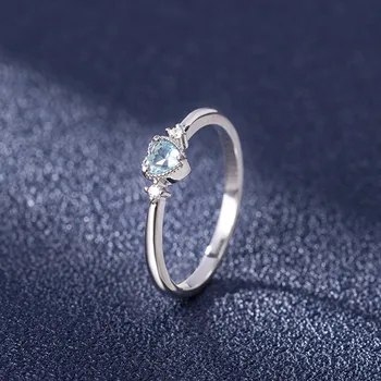 Мода нежно сърце син топаз скъпоценни камъни диаманти пръстени за жени 925 сребро bague bijoux подаръци, луксозни бижута