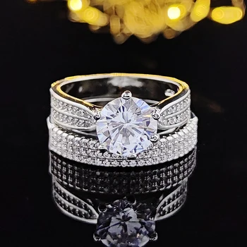 2023 нов луксозен halo сребърен цвят булката годежен пръстен комплект за жени дама, подарък за годишнина, бижута на едро Черен Петък R5141