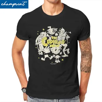 Тениска с Логото на Cuphead Show Circle за Мъже, 100% Памук, Страхотна Тениска с Кръгло Деколте, Тениски Mugman, Дрехи с Къс Ръкав, Голям Размер