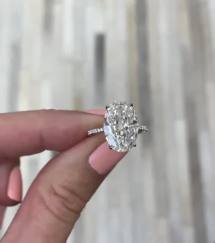 Луксозни 100% 925 Сребро овална кройка 4 карата с диамантен пръстен на безименния пръст Коктейлни Сватбени и Годежни Пръстени за Жени, Изискани Бижута