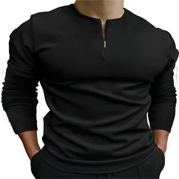Поло риза с дълъг Ръкав и Яка, Ежедневни Модерен Бутиков тениска За Мъже, Големи Размери, S-3XL, Однотонная Риза с къси ръкави, с V-образно деколте, Мъжки