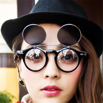 Vintage Steampunk Очила Клип на Слънчеви Очила Ретро Флип Очила Готически Очила с UV400 Пънк Очила Óculos