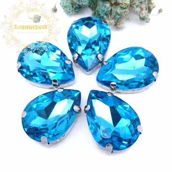 ГОРЕЩО!!! Тюркоазено синьо капки вода форма на Кристал Crystal шият кристали с четири нокти Diy Аксесоари за дрехи Безплатна доставка!
