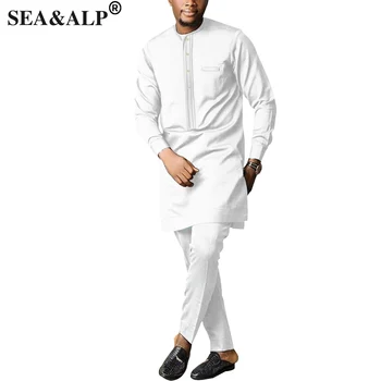 Африканска Облекло за Мъже с Дълъг Ръкав, Дизайн с Традиционните Ежедневни Мъжки Дашики, Блузи, Ризи, Панталони и Комплекти