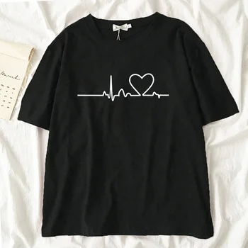 Сърцебиене Дамска Черна Тениска 2022 За Момичета в стил Харадзюку на 90-те Години, Корейски Стил, Графични Блузи, Дамски тениска Y2K Kawaii Lady, Директна доставка