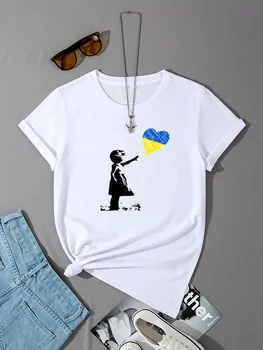 Модерен дамски тениски с забавни принтом в стил харадзюку с анимационни герои, ежедневни базова бяла черна тениска с кръгла яка, дамски ризи с къс ръкав