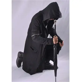 Тъмен вятър дълго палто над коляното халат самоличността на двойна hoody с качулка Тренч Магьосник Наметало Палто плюс размер качулки