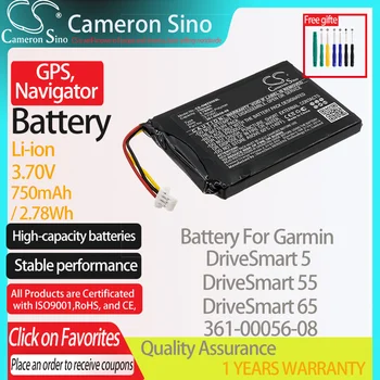 Батерия CameronSino за Garmin DriveSmart 5 DriveSmart 55 DriveSmart 65 подходящ за Garmin 361-00056-08 GPS, батерия за навигатор 750 mah