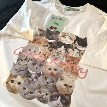 Женска тениска Sweet Little Milk Meow, Годишно Момиче, Сладък Котка, Двойка, Свободна Мъжка тениска с Къс ръкав, Забавни Модни Подарък тениски