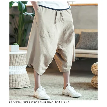 Дропшиппинг, Мъжки Зреещи в стил Харадзюку, 2023, Мъжки Летни Памучни Ленени Панталони За Бягане, Мъжки Реколта Спортни Панталони в Китайски Стил, Модни