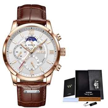 2022 Нов Мъжки Часовник LIGE Най-добрата Марка на Луксозни Кожени Ежедневни Кварцови Часовници, Мъжки Спортни Водоустойчив Часовник Relogio Masculino + Кутия