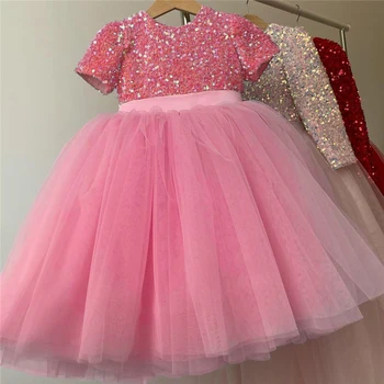 Детски Празнични Рокли за момиченца с пайети 2023, Ново Сватбена Вечерна Бална Рокля, Елегантна Детска рокля на Принцеса за рождения Ден от 4 до 10 години