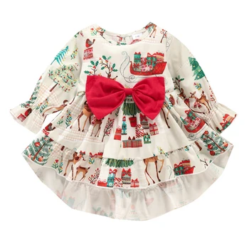 Дантелено Принцеса рокля за момичета, Коледен костюм за малките момичета, Коледни рокли за момичета, Коледна пола с лък и възел за деца от 3 до 4 години